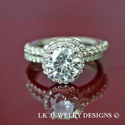 75 CT MOISSANITE ROUND HALO PAVE WEDDING SET RING