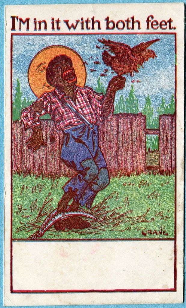 G4258 Black boy bitten by Chicken, Signed Crane, Foot in trap postcard