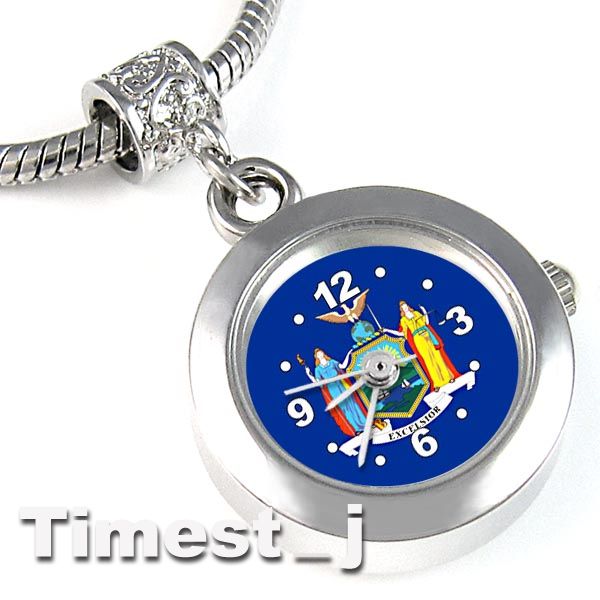 New York City Flag Silver European Spacer Charm Bead Watch For