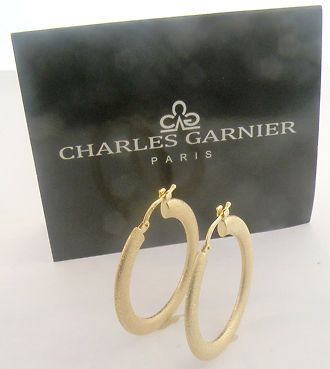 CHARLES GARNIER STERLING SILVER 18K YG FLATTENED HOOP EARRINGS