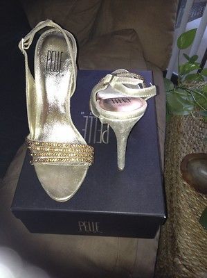 Pelle Moda Heels/Pumps Slingback Open toe Gold SIZE 9 Unique Stilettos