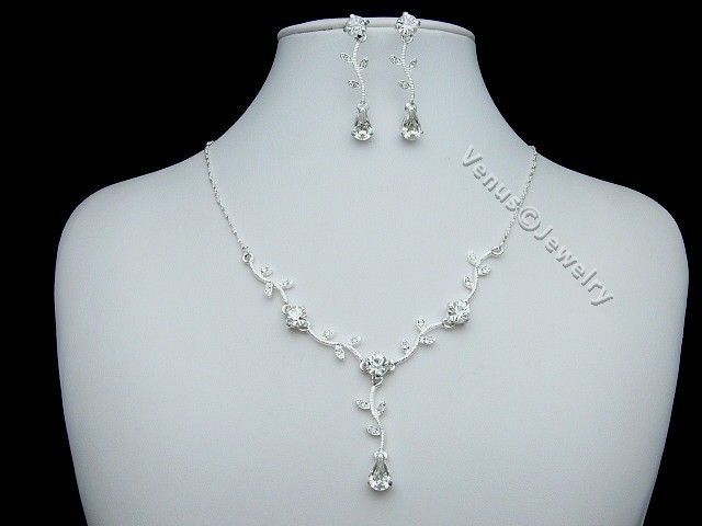 Bridal Wedding Prom Crystal Necklace Earrings Set 1246