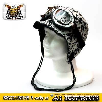 AVIATOR SKI KNIT BEANIE WINTER HAT WITH FREE GOGGLE