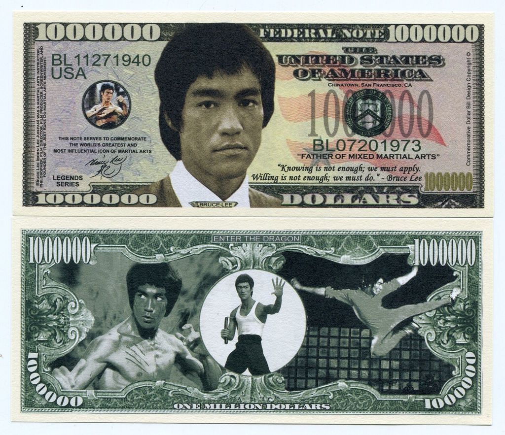 BRUCE LEE 1 MILLION DOLLARS COLOR NOVELTY MONEY NOTE FATHER OF MIXED