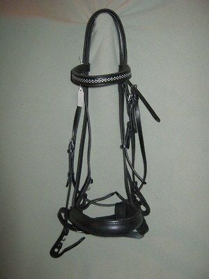 Used Black Leather Horse Double Bridle Crank Noseband