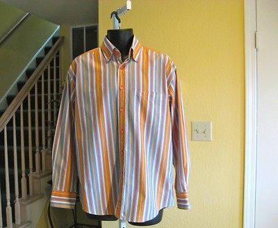Nice Bugatchi Uomo Multi Color Stripe Shirt Contrast Flip Cuffs M