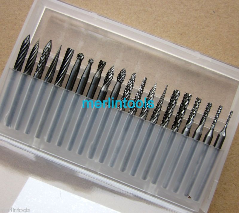 20 Pcs Solid Carbide Bur Burr Double Cut Set suits for Dremel 320