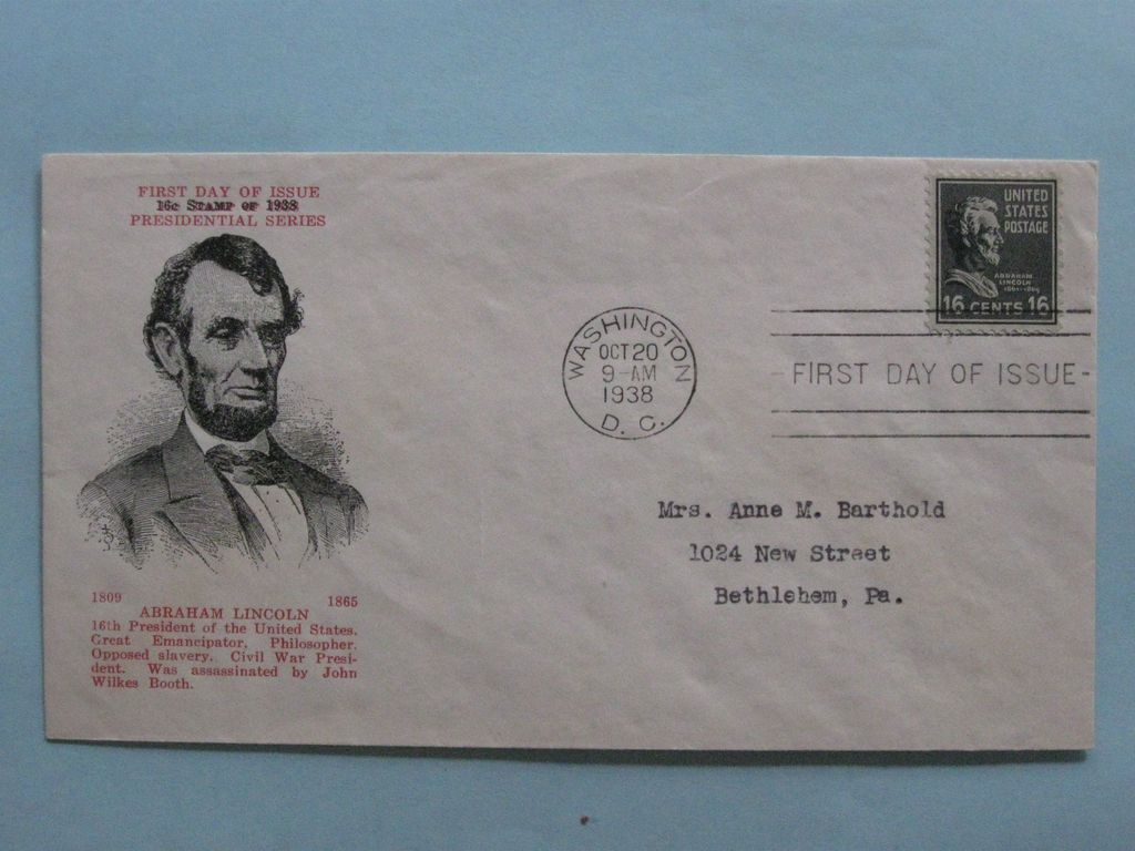 FDC #821 Lincoln Holland cachet BWS_523