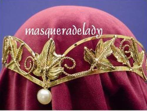 medieval tiara bridal crown gold circlet leaf pearl costume accessory