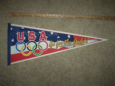 Rings Pennant Go For the Gold (Medal) Vintage Old   Flag & BONUS PIN