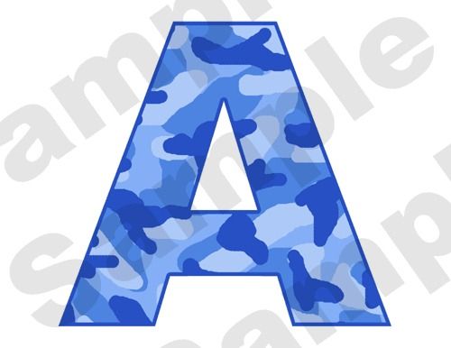 BLUE CAMO ALPHABET LETTERS NAME BABY NURSERY CHILDRENS TEEN WALL