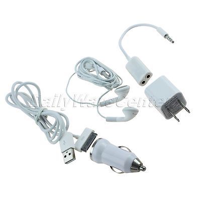 Car Travel Charger Adapter Stereo Earphone USB Cable Kit for iPhone