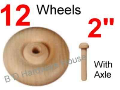 12   2 Wood Wheels with Axle  Toy Parts Wooden Wheel
