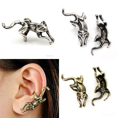 10xPunk Cartilage Cat Ear Stud Cuff Wrap Earrings No Piercing Lots