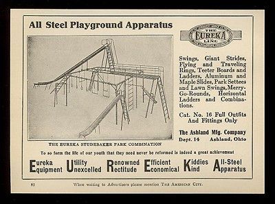 Eureka steel playground equipment slide etc photo vintage print ad