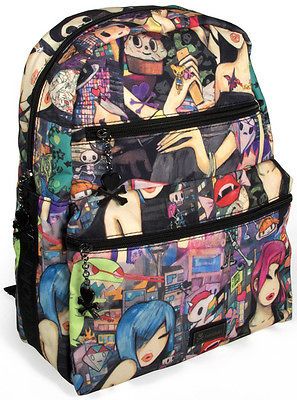 TOKIDOKI TKDK PORTRAIT CARTOON CHARACTER COLLAGE BOOK BAG BACKPACK