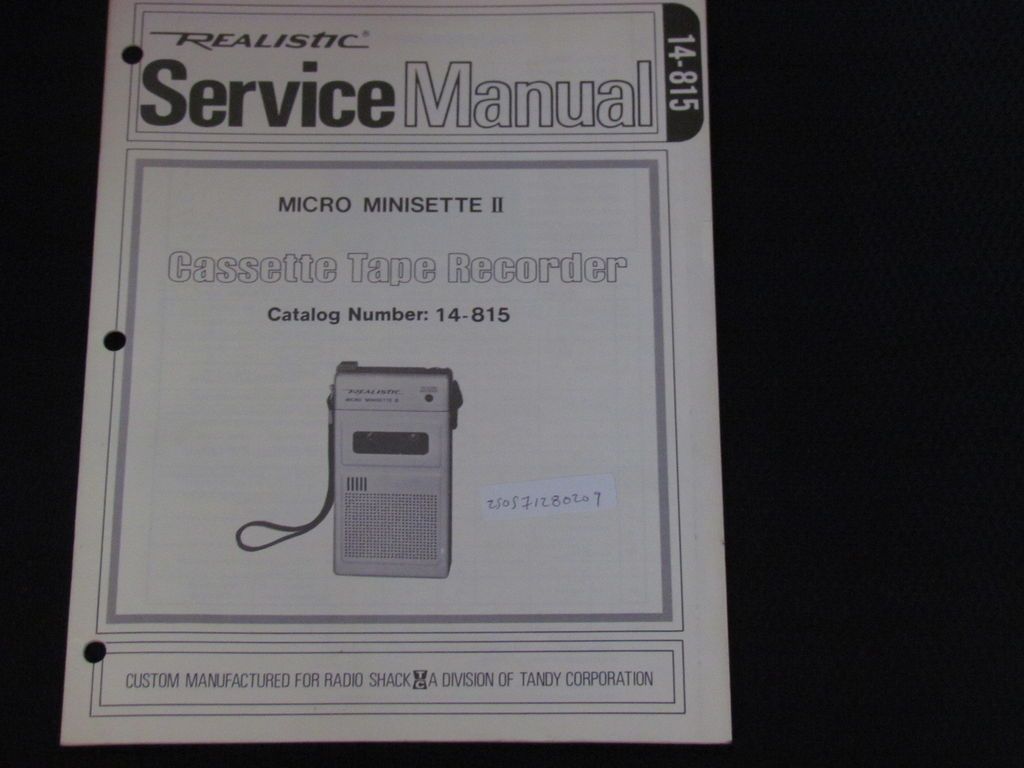 REALISTIC MICRO MINISETTE II CASSETTE TAPE RECORDER SERVICE MANUAL