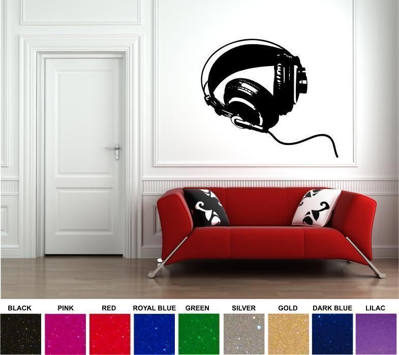 DJ HEADPHONES WALL STICKER DECAL GLITTER VINYL #2AA