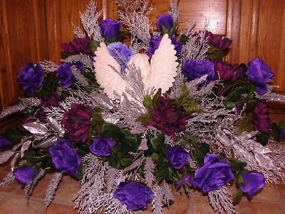 Memorial Day Funeral Sympathy Monument Grave Purple Silver Flowers