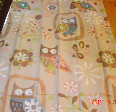 OWL FABRIC SHOWER CURTAIN NEW WHIMSICAL TAN ORANGE BLUE GREEN BROWN