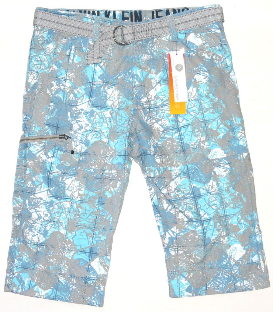 CALVIN KLEIN Shorts New $69.50 Mens Capri Blue W/Belt Casual Walk