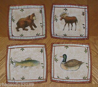 square plate lot of 4 Moose Bear Duck Fish Certified International