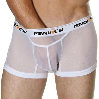 Mens See Thru Boxers Briefs Man smooth Underwear cheeky shorts White M