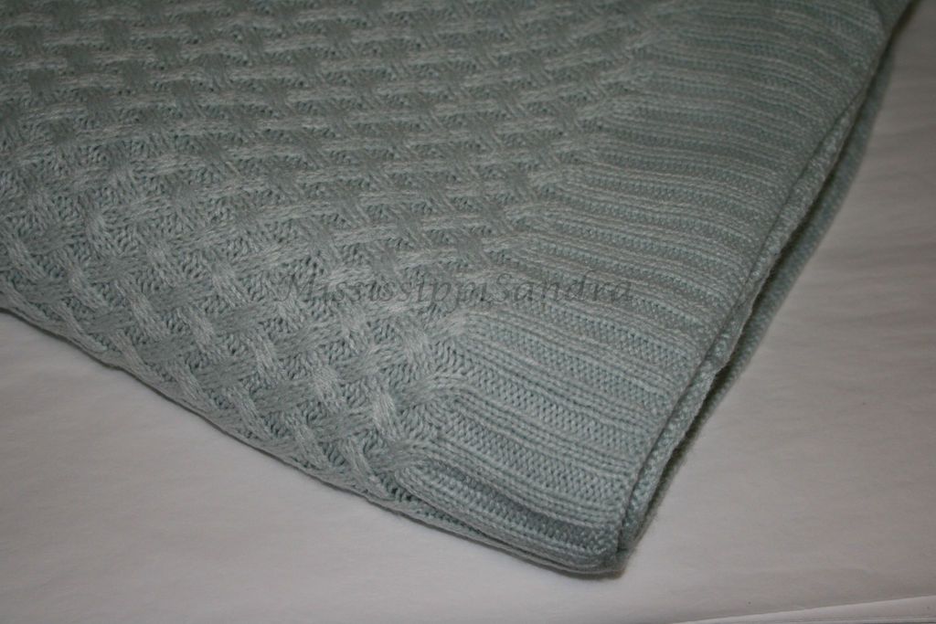 Hudson Park Basket Knit Throw Blanket Seaglass Solid AQUA Blue Afghan