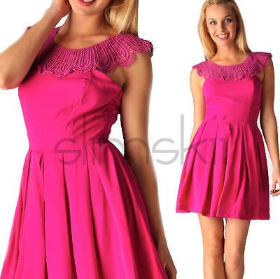 Fuchsia 6/8 Scallop illusion Lace Cape Collar Racerback Pleated A line