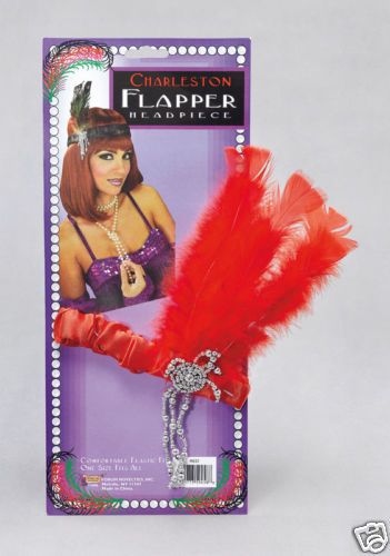 RED FEATHER CHARLESTON FLAPPER HEADDRESS FANCY DRESS