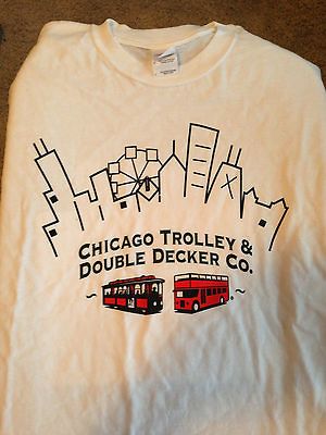 Chicago Trolly & Double Decker T Shirt Size L Bus Train Illinois Mass