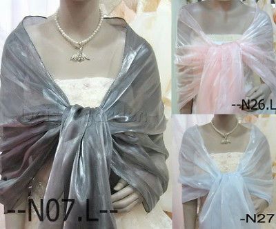 silver grey organza evening ball wrap Shawl Stole N07L