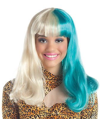 Celebrity Rap Star Costume Blonde Teal Two Tone Bangs Wig