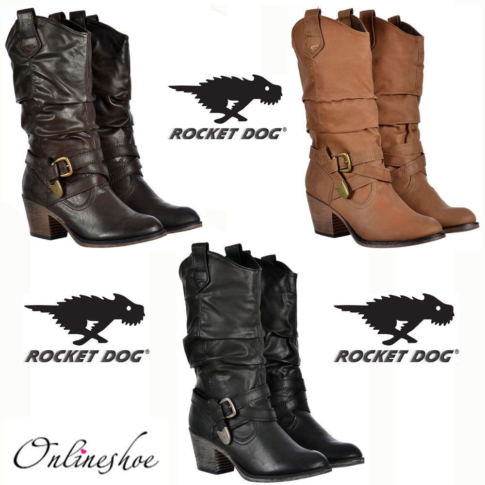 WOMENS ROCKET DOG SIDESTEP RIDER COWBOY WESTERN BROWN BLACK TAN BOOTS