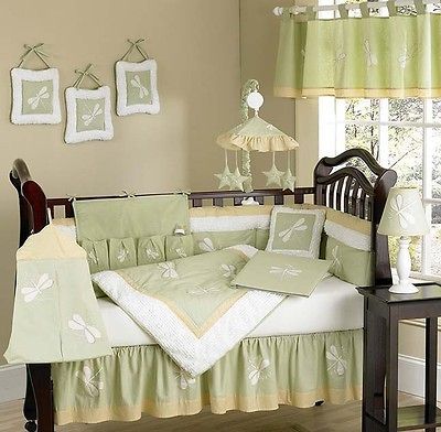 UNISEX GREEN DRAGONFLY DREAMS 9pc BABY GIRL BOY CRIB BEDDING SET ROOM