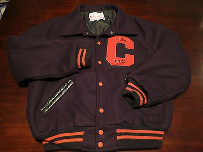 Mint VTG Wool Varsity Letterman Tiger Sewn Patch Jacket Coat Orange