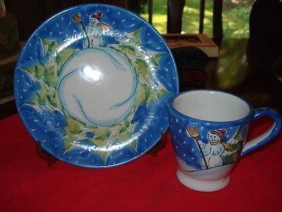 Vtg Rare Vietri Christmas Mug and Salad Cookie Plate Beautiful