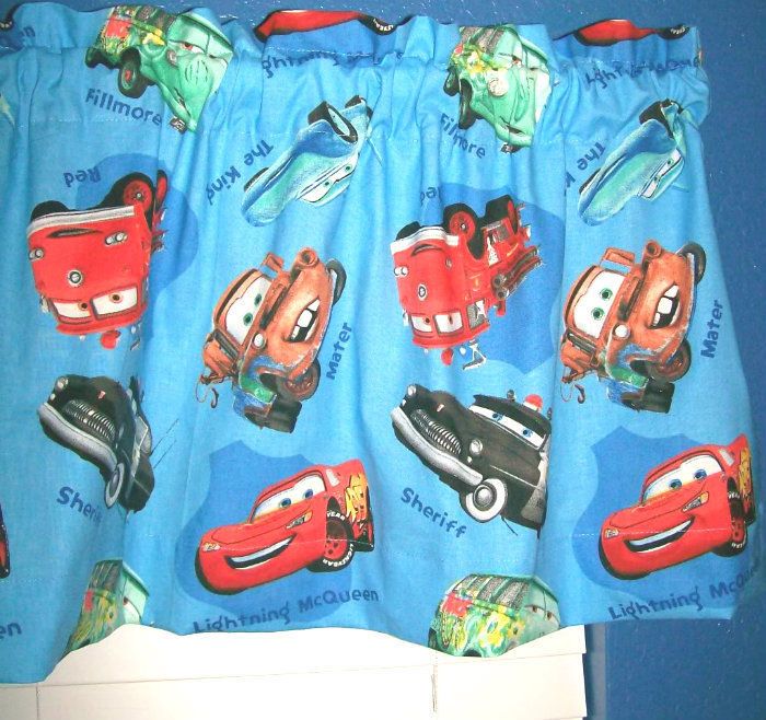 NEW Disney BLUE CARS Window Valance 42X14 Curtain