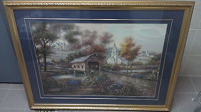 Carl Valente Print “Rezzberry Creek Crossing” Large W/Beautiful