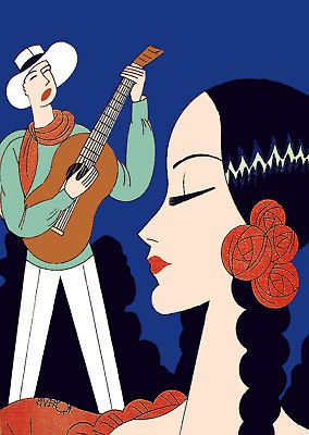 Wall Decor Poster.Fine Graphic Art Design.Singin to his Love.Guitar.Ro