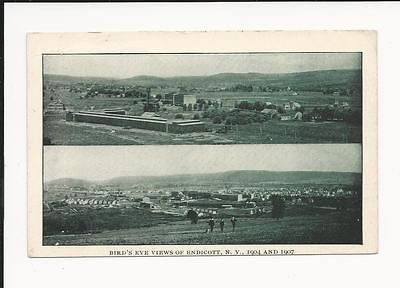 OLD POSTCARD b/w Broome Cty ENDICOTT NY 1904 & 1907 Birds Eye Views