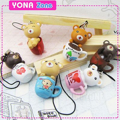 New Rilakkuma with Cup Keychain Kawaii Bear Charms Cute Phone Straps