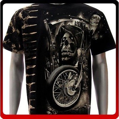 shirt Sz L Tattoo STUDS Punk Biker Vtg Demon Motorcycle Chopper