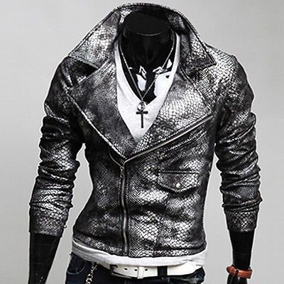 Fashion Crocodile Pattern Mens Slim Top Designed Jacket Coat Zip up