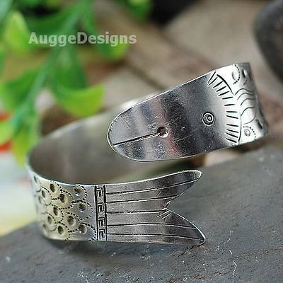 Designs Vintage Ethnic Hmong Silver Bangle Caved Fish Bracelet #1665