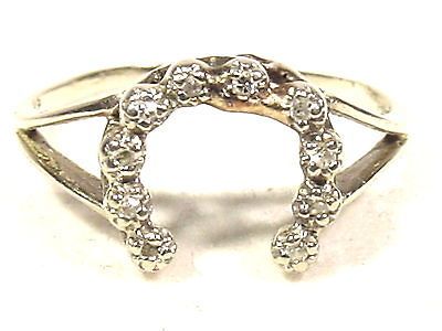 Ladies Horseshoe Ring .10 ctw Diamond cluster reef design 10K White