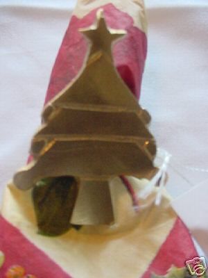 12 Napkin Rings Christmas Tree Gold Tinted Metal NEW