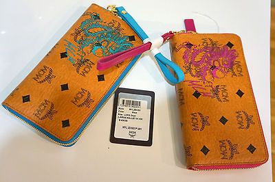 Zip Around Pink/Blue Wallet Bag New Wristlet Coin Purse Leather $435