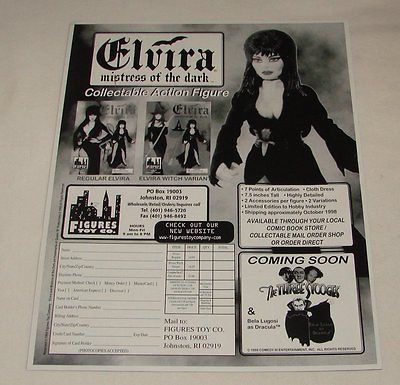 1998 Figures Toy Company ad page~ ELVIRA, Three Stooges