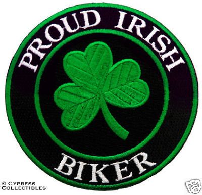 IRISH BIKER embroidered PATCH CLOVER SHAMROCK new iron on IRELAND